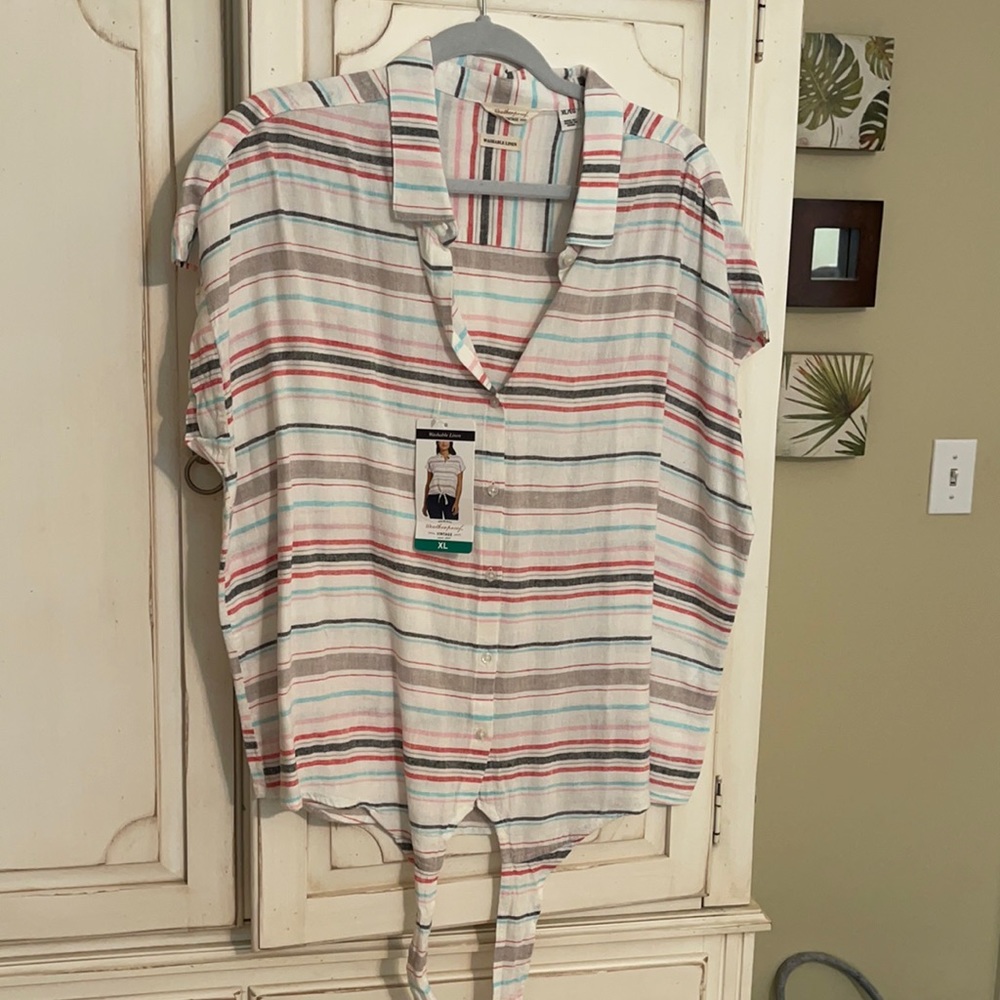 Weatherproof Vintage linen tie waist blouse